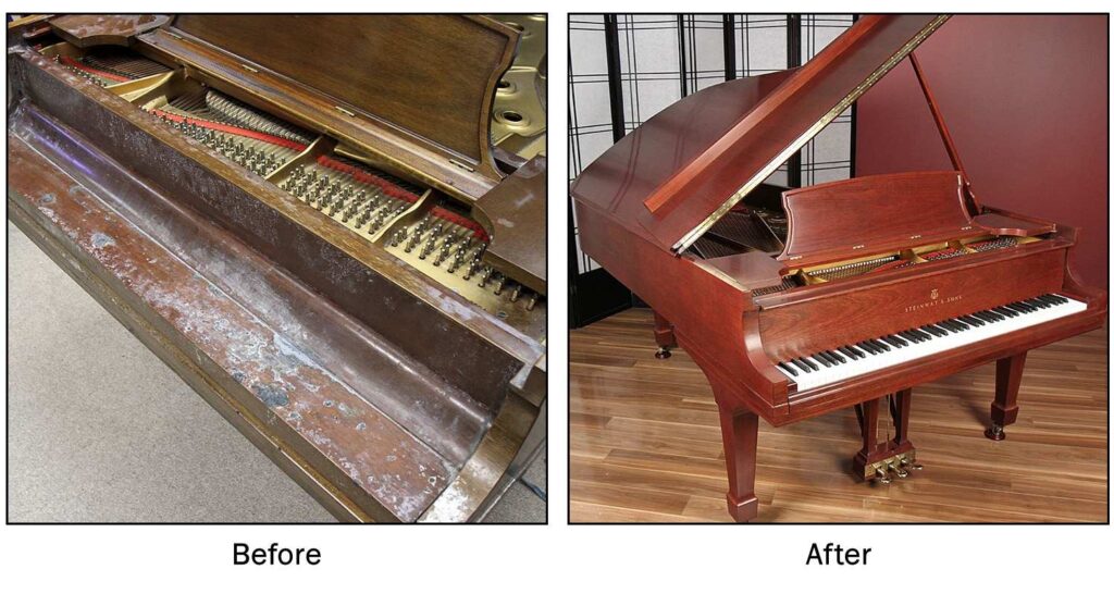 Damaged case restored to a mahogany gloss