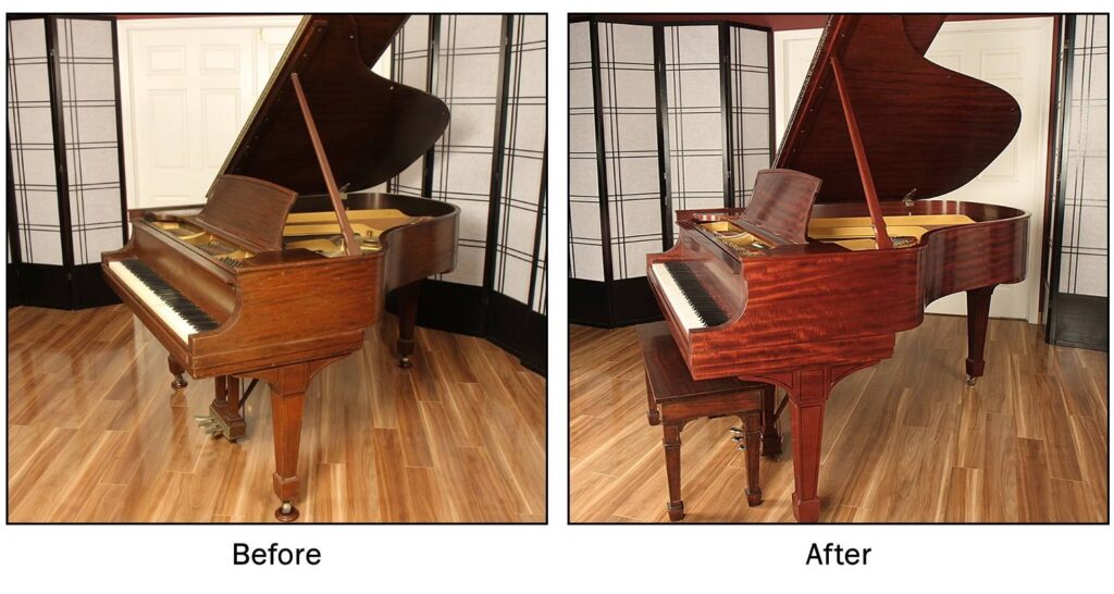 Steinway grand: walnut refinished to mahogany